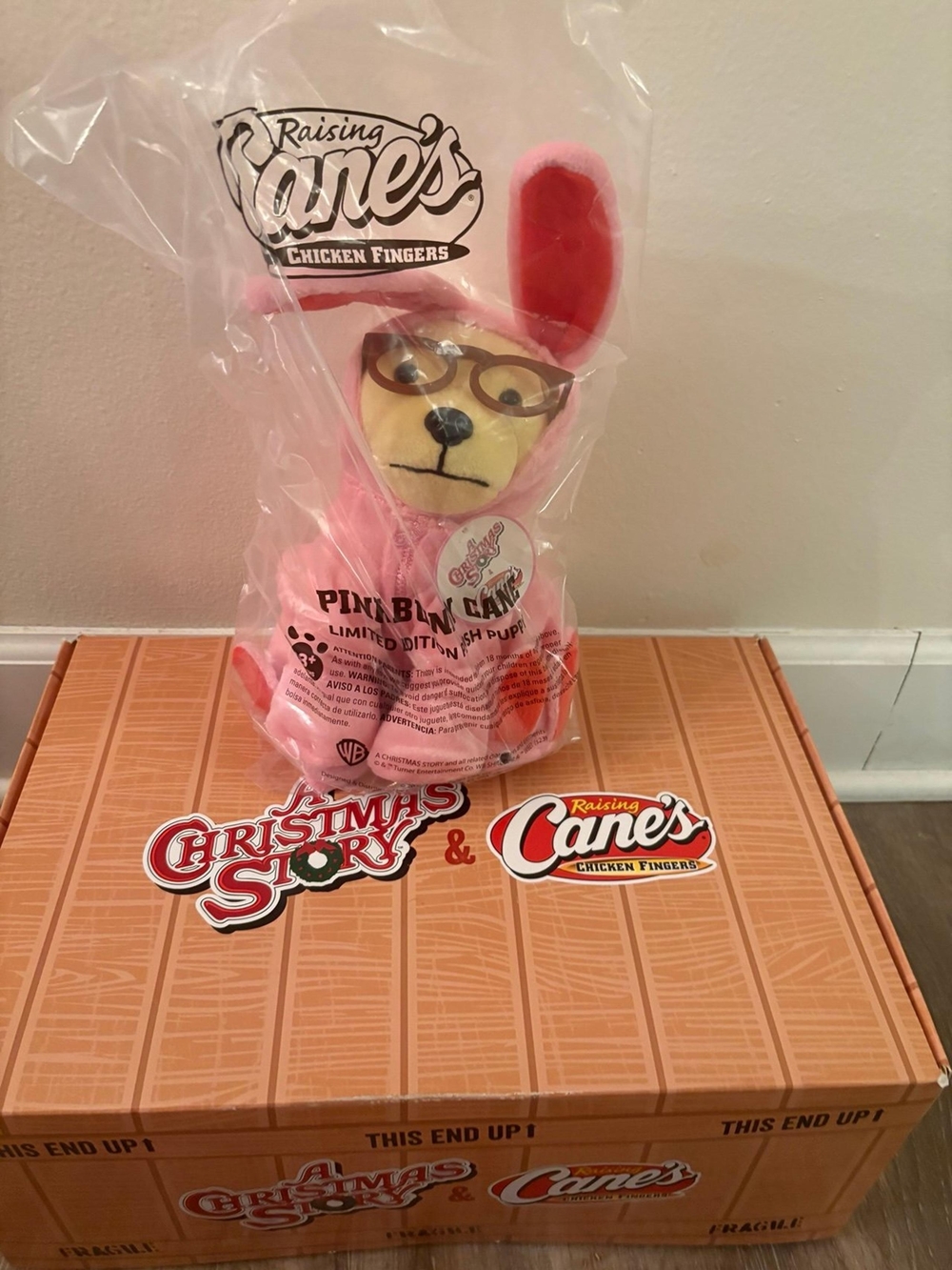 Plush Raising Cane’s A Christmas Story Pink Bunny Plush Collectible RARE